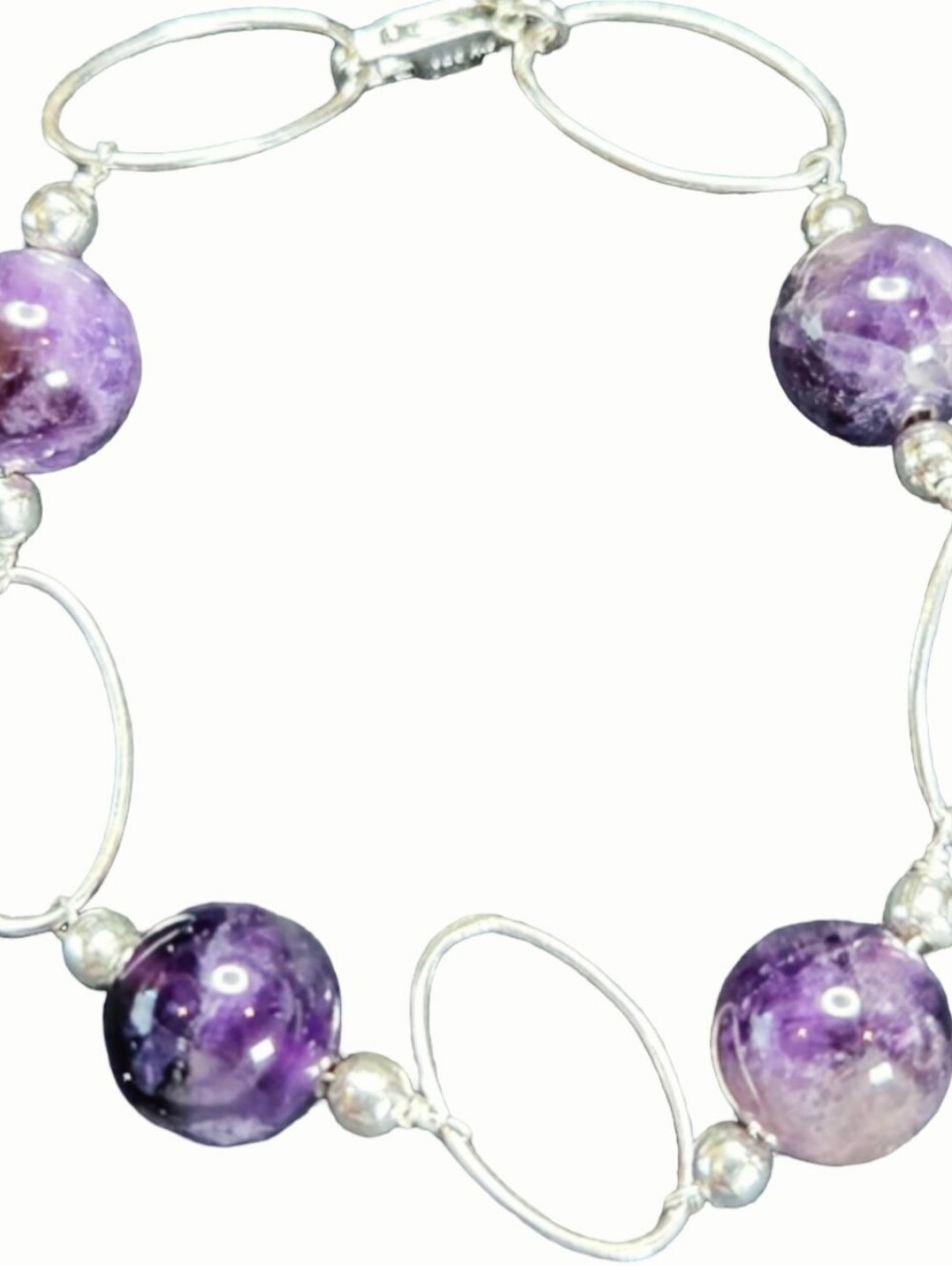 Vtg Sterling Silver Amethyst Link Bracelet 925 FAS THAI 8" NWOT Gift.